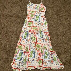 Cynthia Rowley White Maxi Dress with Green, Red and Blue Print
